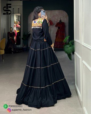 Navratri Special Jhamkudi Lehenga Choli 1606 Black Colour Pure Rayon with Gota Patti Shine And Gamthi Work with Cowrie Lace blouse With Jocket  Wholes lehenga choli