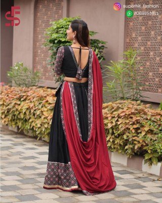 Navratri Special SHFR 110 Black Colour Pure Cotton Lehenga Choli with Heavy Mirror Work And Ajarakh Print Festive Navratri Lehenga Choli Set in Pure C lehenga choli