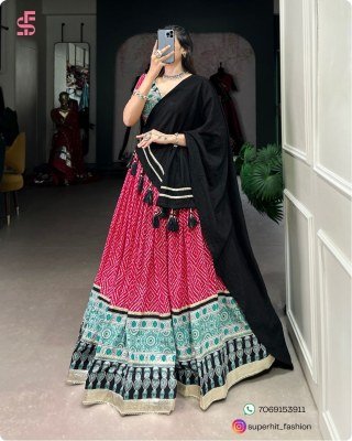 Navratri Style Icon 1712 Pink Colour Lehenga Bandhej And Ajrakh Prints with Gota Lace and Chanderi Dupatta Wholesale   lehenga choli