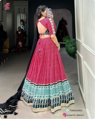 Navratri Style Icon 1712 Pink Colour Lehenga Bandhej And Ajrakh Prints with Gota Lace and Chanderi Dupatta Wholesale   lehenga choli