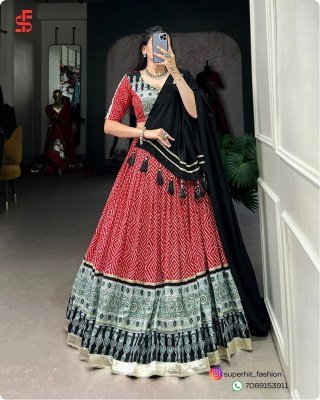 Navratri Style Icon 1712 Red Colour Lehenga Bandhej And Ajrakh Prints with Gota Lace and Chanderi Dupatta Wholesale   Amavi