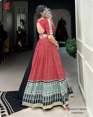 Navratri Style Icon 1712 Red Colour Lehenga Bandhej And Ajrakh Prints with Gota Lace and Chanderi Dupatta Wholesale   lehenga choli