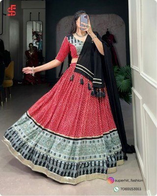 Navratri Style Icon 1712 Red Colour Lehenga Bandhej And Ajrakh Prints with Gota Lace and Chanderi Dupatta Wholesale   lehenga choli