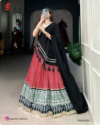 Navratri Style Icon 1712 Red Colour Lehenga Bandhej And Ajrakh Prints with Gota Lace and Chanderi Dupatta Wholesale   lehenga choli