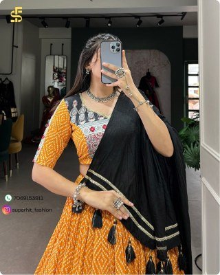 Navratri Style Icon 1712 Yellow Colour Lehenga Bandhej And Ajrakh Prints with Gota Lace and Chanderi Dupatta Wholesale   lehenga choli