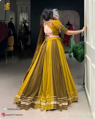 Navratri Twirl And Shine 1613 Mehendi Colour Rayon Lehenga Set  Mirror Gamthi, Gota Patti, Sequins And Cowrie Accents Georgette Dupatta Wholesale  lehenga choli