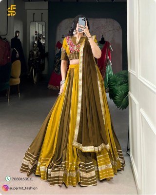 Navratri Twirl And Shine 1613 Mehendi Colour Rayon Lehenga Set  Mirror Gamthi, Gota Patti, Sequins And Cowrie Accents Georgette Dupatta Wholesale  lehenga choli