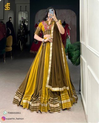Navratri Twirl And Shine 1613 Mehendi Colour Rayon Lehenga Set  Mirror Gamthi, Gota Patti, Sequins And Cowrie Accents Georgette Dupatta Wholesale  lehenga choli