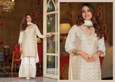 Nayaab B/W Chinon Embroidered Kurti Palazzo Set with Dupatta (M–3XL) Fancy Palazzo suit catalogue