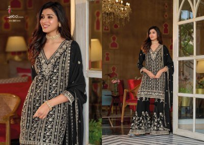 Nayaab B/W Chinon Embroidered Kurti Palazzo Set with Dupatta (M–3XL) Fancy Palazzo suit catalogue