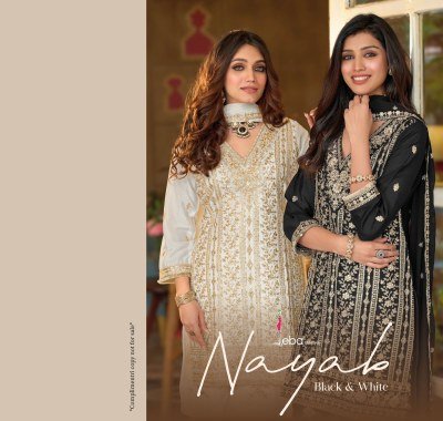 Nayaab B/W Chinon Embroidered Kurti Palazzo Set with Dupatta (M–3XL) Fancy Palazzo suit catalogue