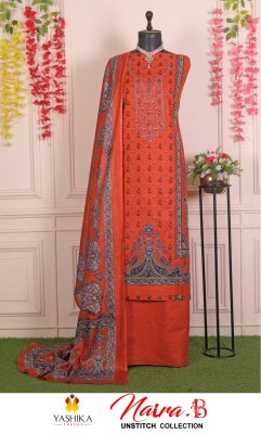 Nayra B by Yashika trends heavy cotton printed unstitched salwar suit catalogue at affordable rate salwar kameez catalogs