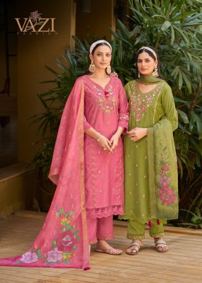 Nazakat by Vazi Fashion Designer Thread work kurti pant with dupatta catalogue at low price readymade suit catalogs
