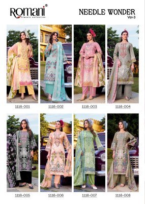 Romani Needle Wonder Vol 3 Premium Soft Cotton Festive Suits with Heavy Embroidery And Mal Mal Dupatta Wholesale readymade suit catalogs