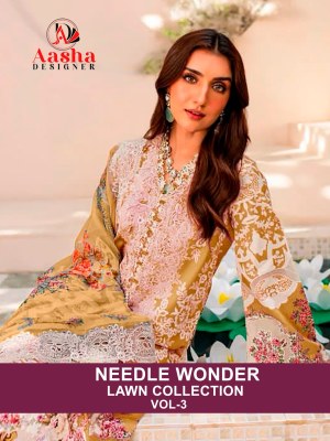 Needle wonder vol 3 by Aasha designer cotton print with embroidered Pakistani suit catalogue at low rate wholesale catalogs