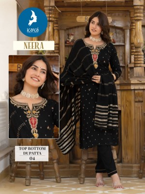 Neera by Kaya reyon Neck embroidered fancy kurti pant and dupatta catalogue at affordable rate readymade suit catalogs