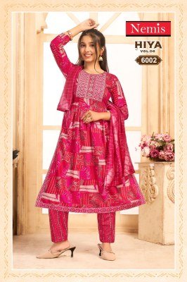 Nemis Hiya Vol 6 Readymade Nyra Cut Kurti Set Capsule Rayon Print with Embroidery Pant And Fancy Chanderi Dupatta Wholesale kurti pant with dupatta Catalogs