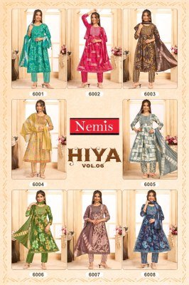 Nemis Hiya Vol 6 Readymade Nyra Cut Kurti Set Capsule Rayon Print with Embroidery Pant And Fancy Chanderi Dupatta Wholesale kurti pant with dupatta Catalogs