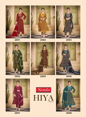 Nemis by Hiya vol 2 capsual reyon print with embroidered readymade suit catalogue at affordable rate readymade suit catalogs