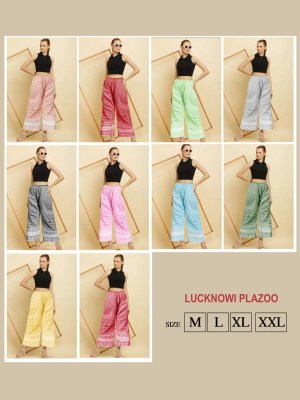 New Arrival Lunch Lucknowi Chicken Embroidered Lower Palazzos catalogue  bottom wear catalogs