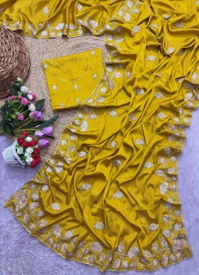 New Arrivals Crepe Silk Bits Work Multi Two-Tone Designer Saree sarees