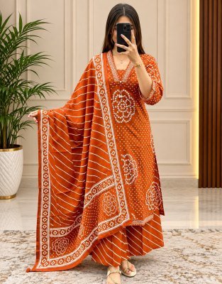 New Bandhej Cotton 60x60 3-Piece Suit Set with Heavy Embroidery  Size wise Combo Set