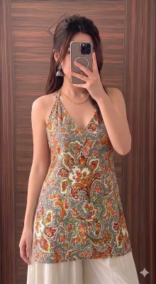 New Cotton Halter Neck Short Kurti Western Tunic Top Sizes S to XL kurtis catalogs