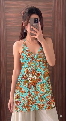 New Cotton Halter Neck Short Kurti Western Tunic Top Sizes S to XL kurtis catalogs