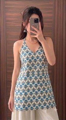New Cotton Halter Neck Short Kurti Western Tunic Top Sizes S to XL kurtis catalogs