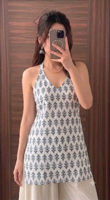 New Cotton Halter Neck Short Kurti Western Tunic Top Sizes S to XL kurtis catalogs