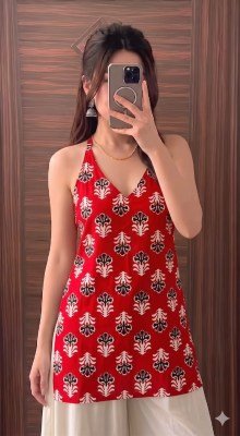 New Cotton Halter Neck Short Kurti Western Tunic Top Sizes S to XL kurtis catalogs