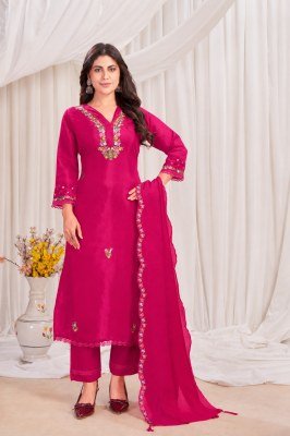 New Festival Collection Straight Fit Mul Chanderi 3-Piece Embroidered Suit Set wholesale catalogs
