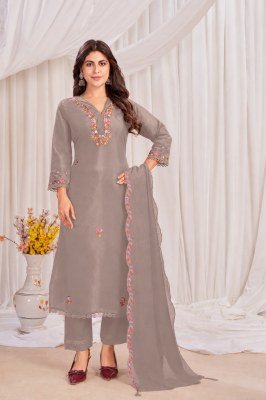 New Festival Collection Straight Fit Mul Chanderi 3-Piece Embroidered Suit Set kurti pant with dupatta Catalogs