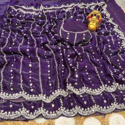 New Launch Grand Party Wear Pure Space Silk Saree with Gold Beads Blouse Piece Womens