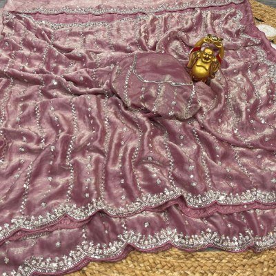 New Launch Grand Party Wear Pure Space Silk Saree with Gold Beads Blouse Piece sarees
