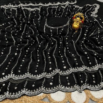 New Launch Grand Party Wear Pure Space Silk Saree with Gold Beads Blouse Piece sarees