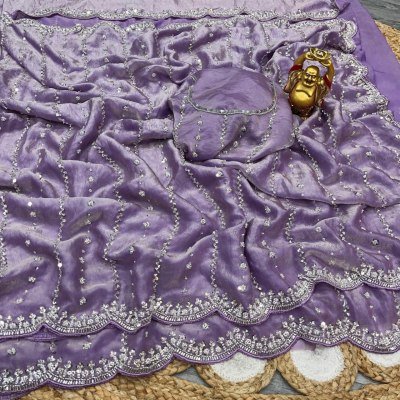 New Launch Grand Party Wear Pure Space Silk Saree with Gold Beads Blouse Piece sarees