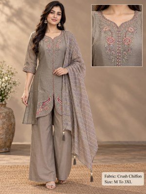 New Most Demanded Crush Chiffon 3-Piece Short Palazzo Set 