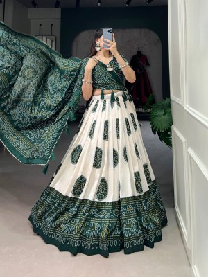  New Navratri Collection Tussar Silk Bandhej Print Green Colour Buy Single  Single