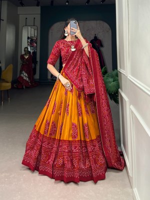  New Navratri Collection Tussar Silk Bandhej Print Mustered Yellow Colour Buy Single  Single