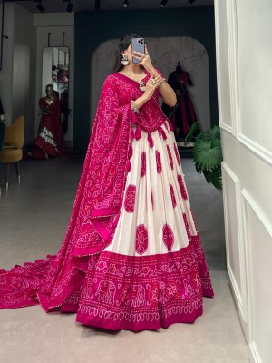  New Navratri Collection Tussar Silk Bandhej Print Pink Colour Buy Single  Single