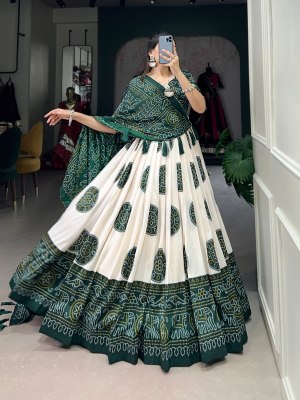  New Navratri Collection Tussar Silk Bandhej Print Green Colour Buy Single  lehenga choli