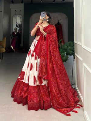  New Navratri Collection Tussar Silk Bandhej Print Red Colour Buy Single  lehenga choli