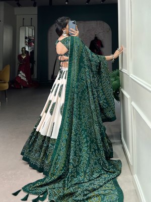  New Navratri Collection Tussar Silk Bandhej Print Green Colour Buy Single  lehenga choli