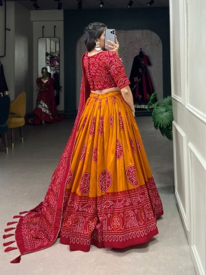  New Navratri Collection Tussar Silk Bandhej Print Mustered Yellow Colour Buy Single  lehenga choli
