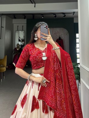  New Navratri Collection Tussar Silk Bandhej Print Red Colour Buy Single  lehenga choli