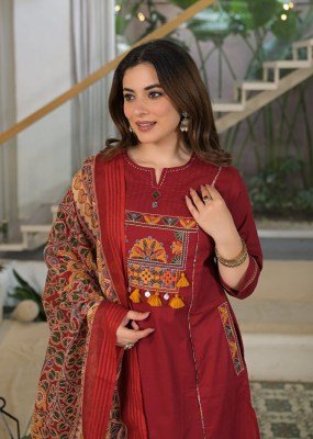 New Premium Cotton 60x60 Embroidered 3-Piece Suit Set 