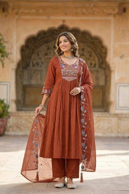 New Premium Mul Chanderi Silk 3-Piece Set with Embroidery Work for Women wholesale catalogs