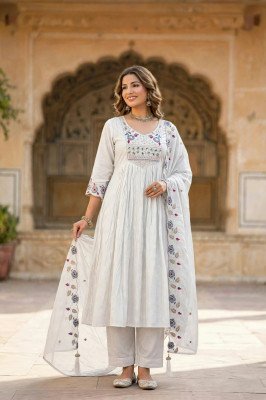 New Premium Mul Chanderi Silk 3-Piece Set with Embroidery Work for Women Size wise Combo Set