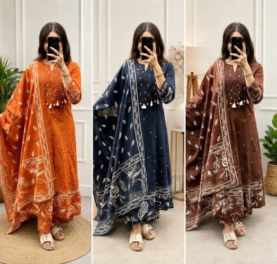 New Sanganeri Collection 3-Piece A-Line Kurta Set – Premium Cotton 60x60 Size wise Combo Set